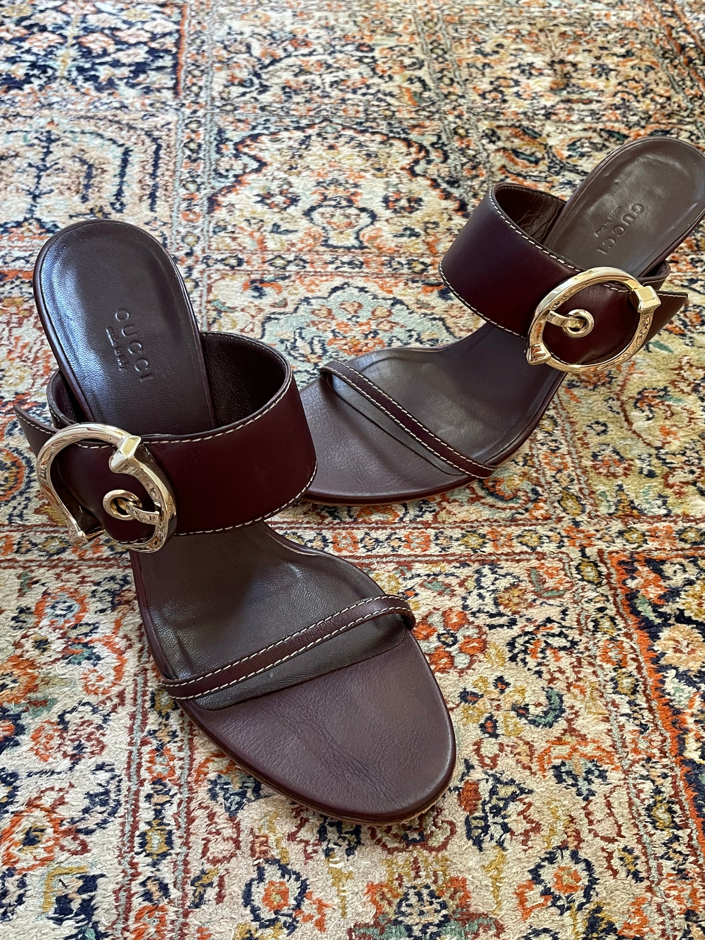 Gucci leather brown mules
