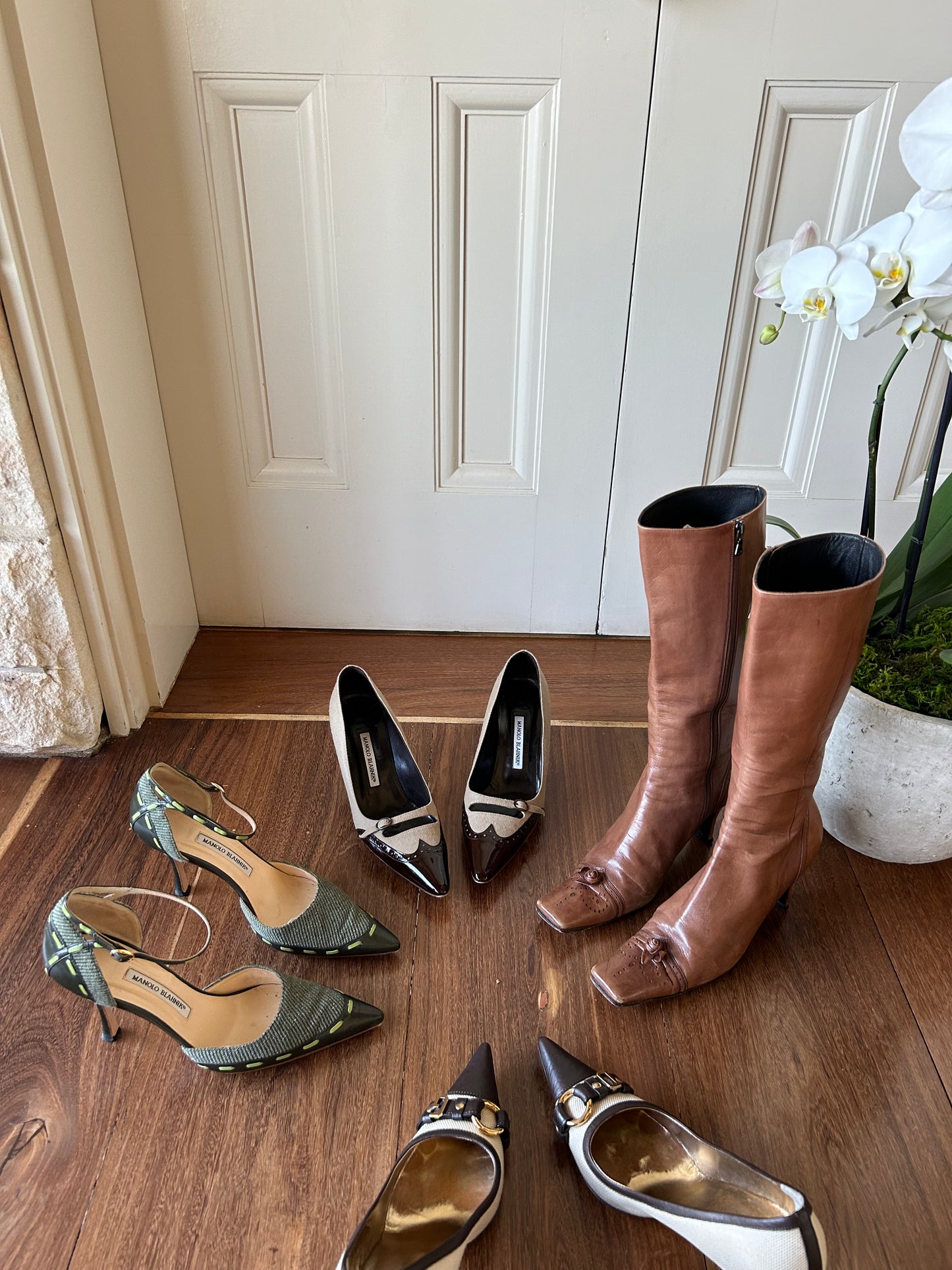 Manolo Blahnik Canvas D'Orsay Pumps