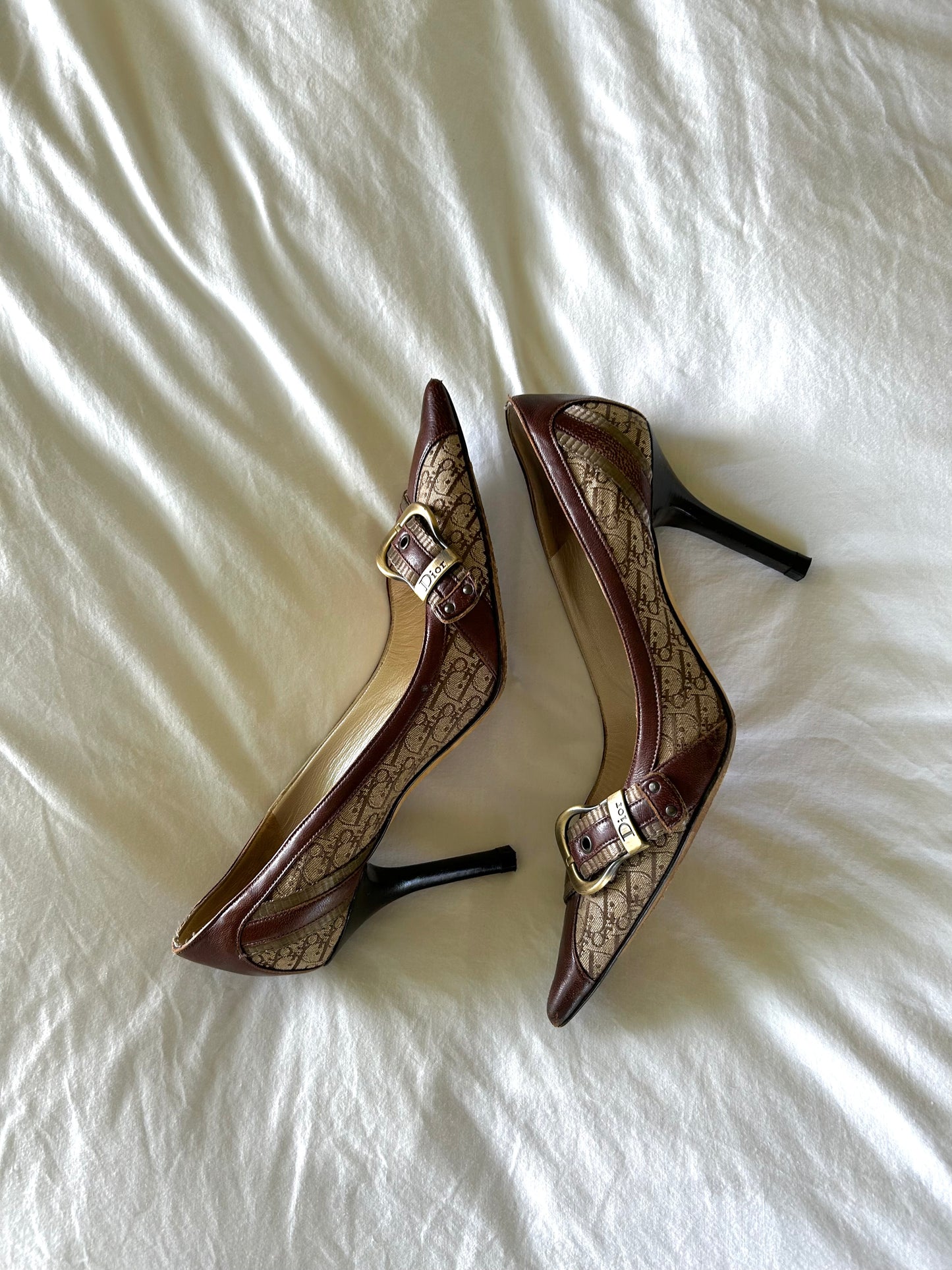 Christian Dior Diorissimo Pattern Canvas Pumps