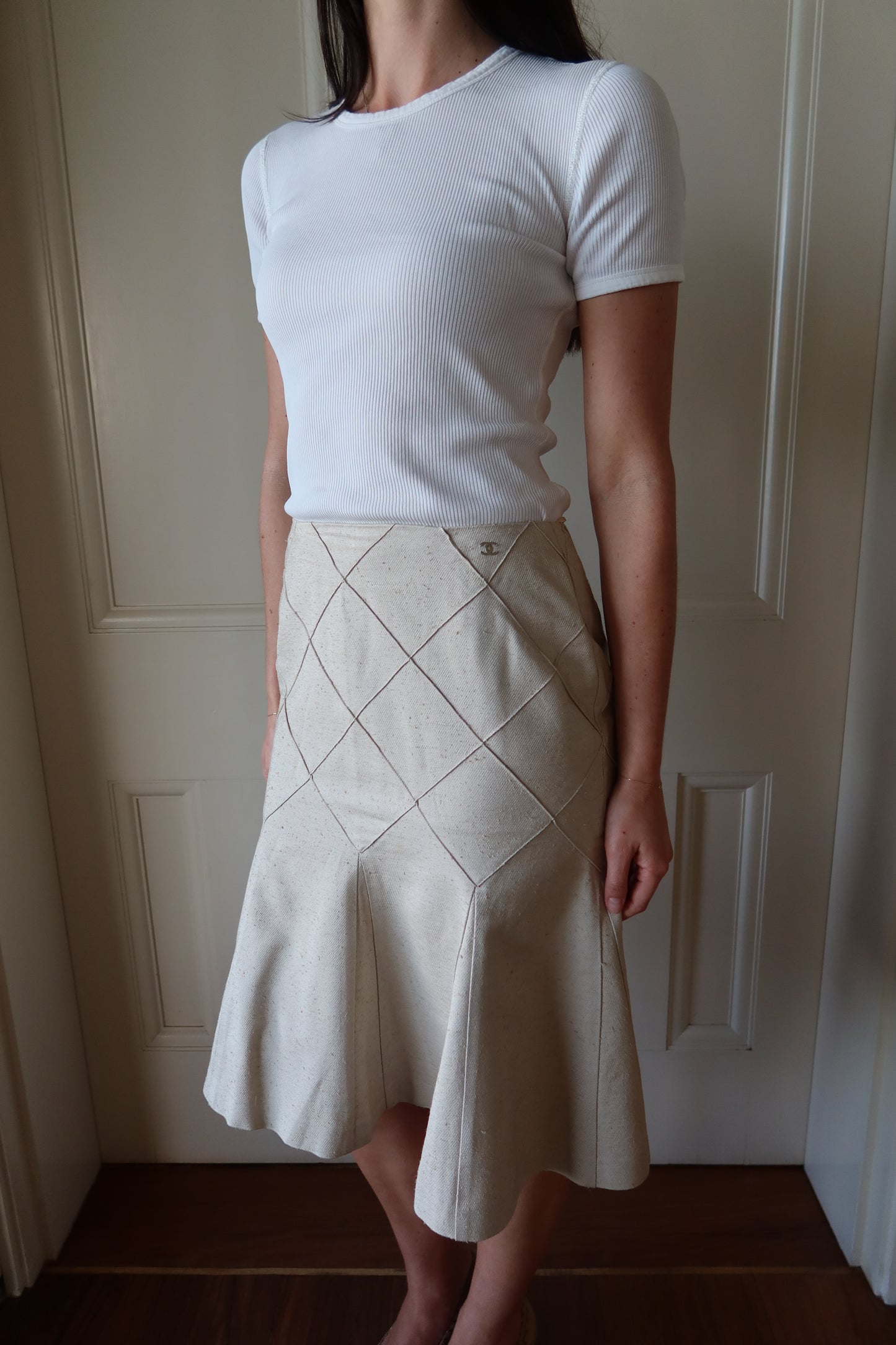 Chanel Beige Vintage Knee-Length Skirt