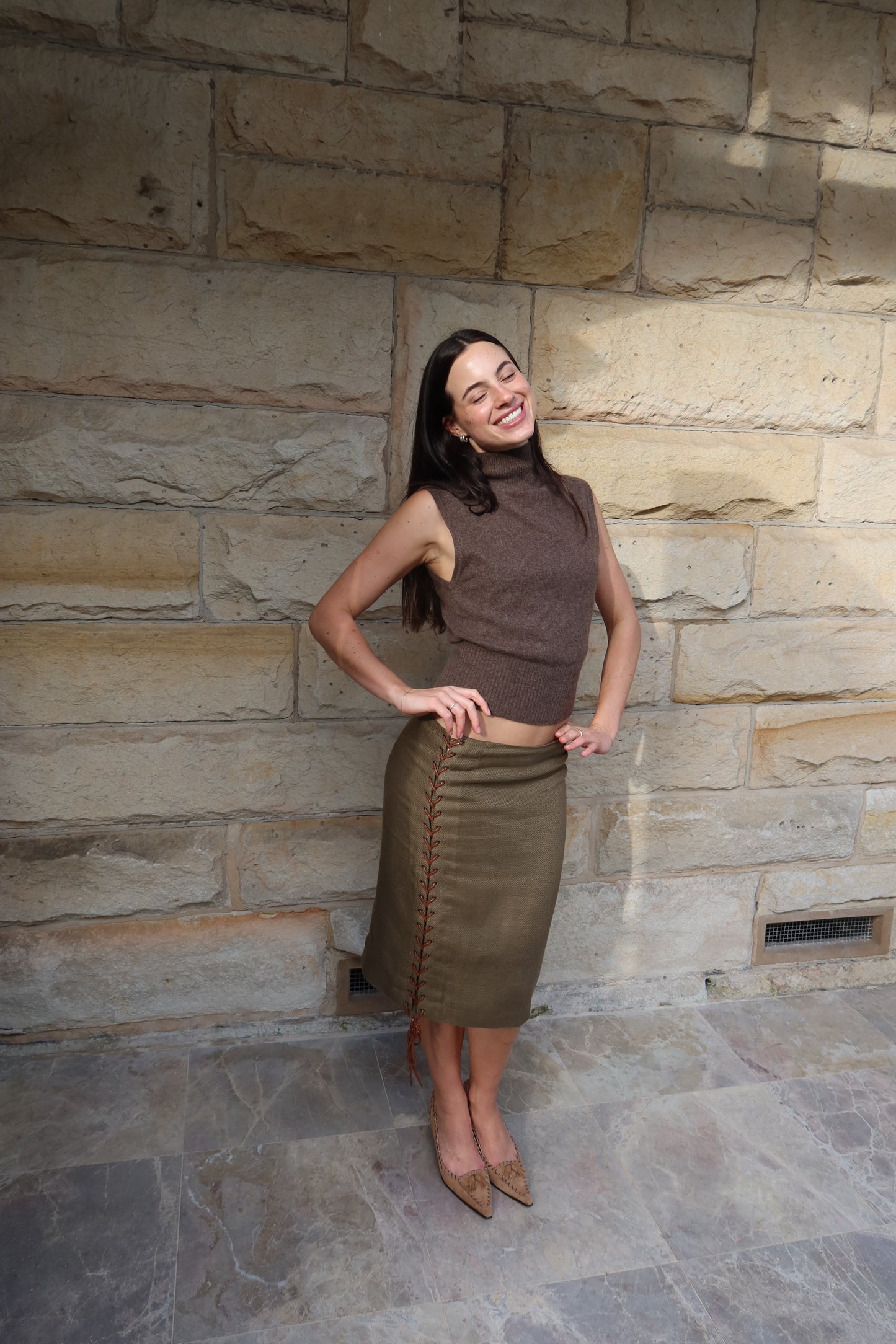 Ralph Lauren Black Label Linen Knee-Length Skirt