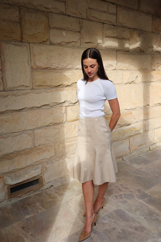 Chanel Beige Vintage Knee-Length Skirt