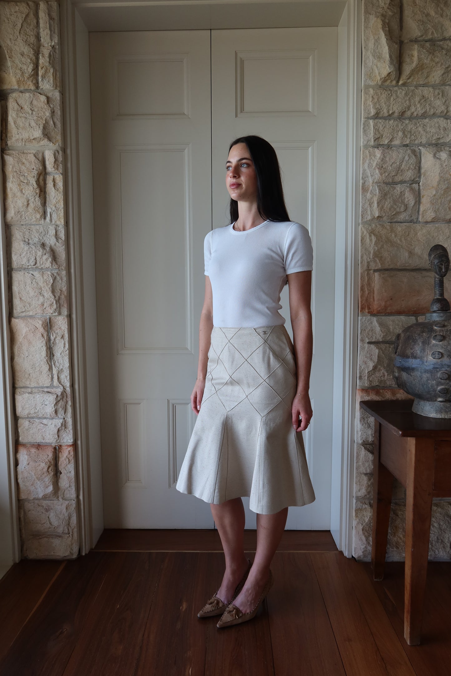 Chanel Beige Vintage Knee-Length Skirt