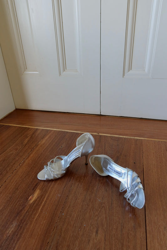 Manolo Blahnik Silver Leather Sandals