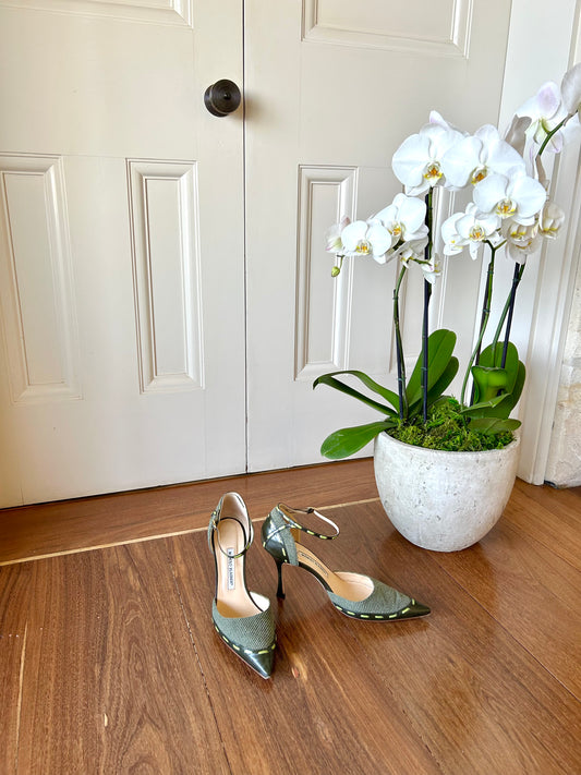 Manolo Blahnik Canvas D'Orsay Pumps